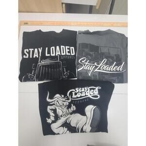 Stay Loaded Apparel Lot 3 Mens LARGE Trucker Graphic Shirt Walk Down Black Grey